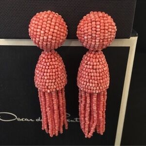 Oscar de la Renta Pink Statement Tassel Earrings